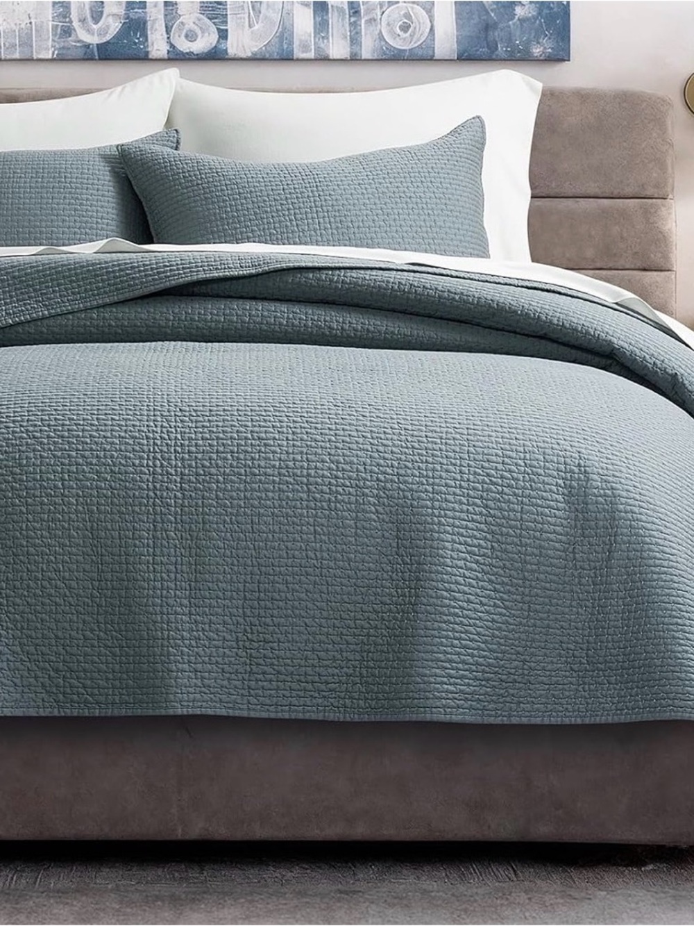 Classic Quilted Coverlet and Shams  Set in Slate Blue